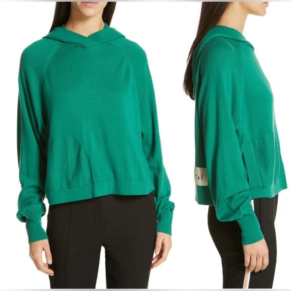 TIBI 30% Merino Wool Green Hooded Hoodie sweater